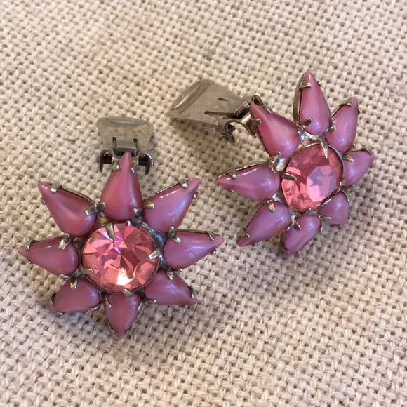 Vintage Pink Austrian Crystal Star Flower Clips - Picture 7 of 12